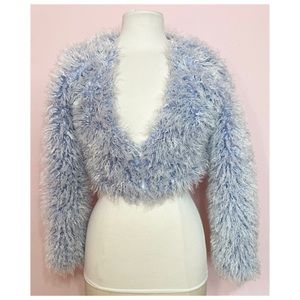 🧥👠💄VINTAGE J VALENTINE LIGHT BLUE SHAGGY CROP JACKET… M…